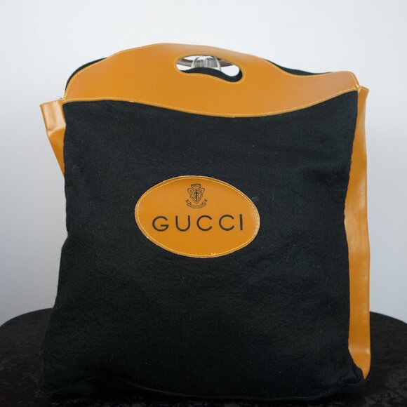 Vintage 1970's Gucci Felt & Faux Leather Shopping Tote Bag, Sz 13.75 in x 13 in - Picture 2 of 16